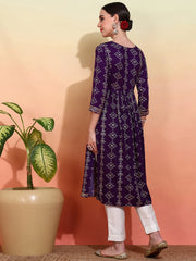 Reyon Cotton Purple Colour Nayra Cut Printed Kurti For Women-MLWSHKU4335PUP