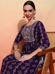 Reyon Cotton Purple Colour Nayra Cut Printed Kurti For Women-MLWSHKU4335PUP