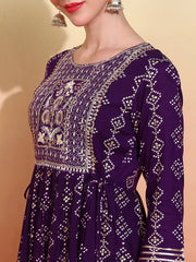 Reyon Cotton Purple Colour Nayra Cut Printed Kurti For Women-MLWSHKU4335PUP
