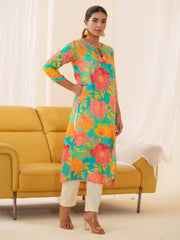 Green Colour Muslin Fabric Floral Printed Kurti-MLWSHKU4336GRN