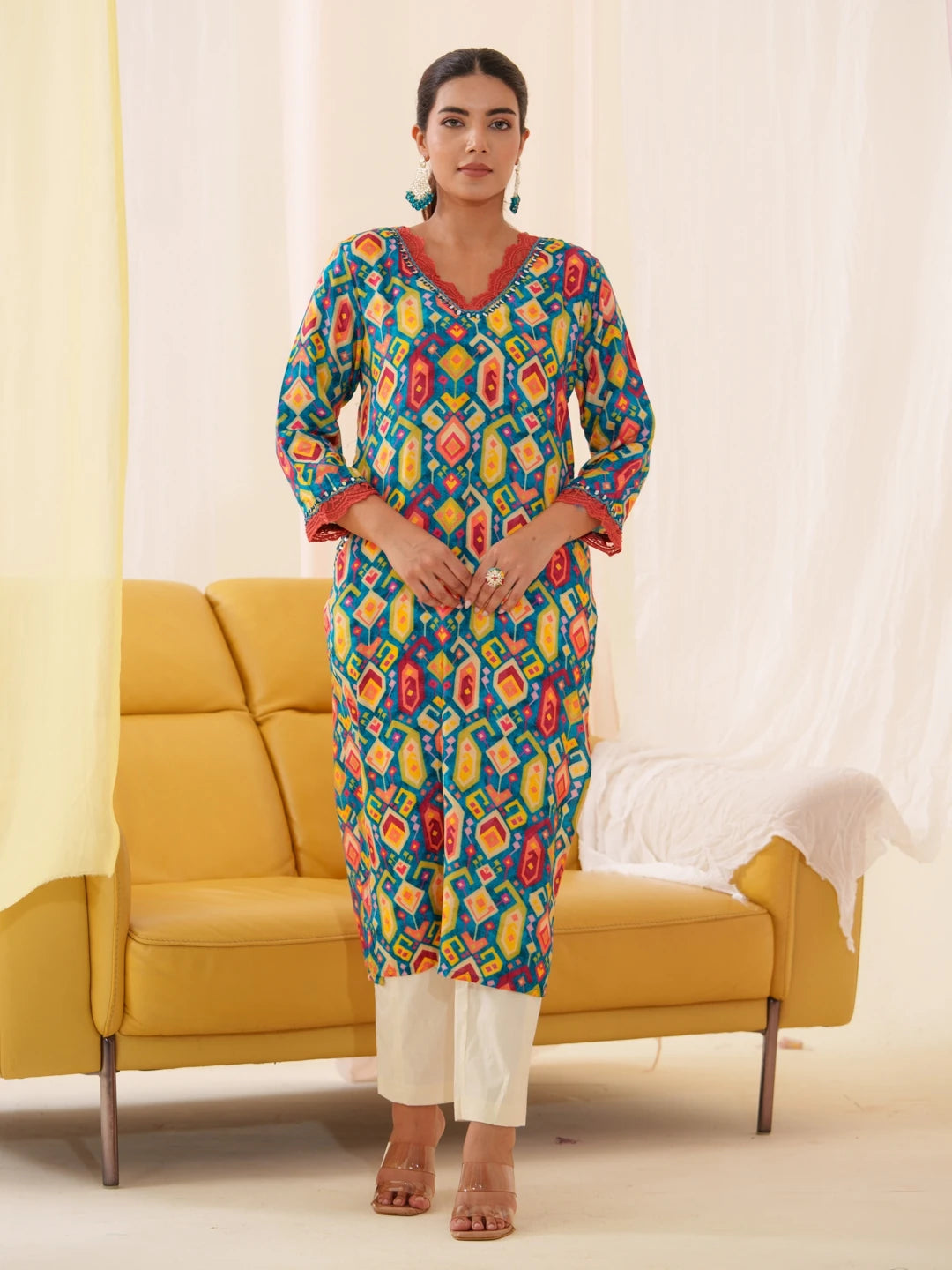 Blue Colour Muslin Fabric Floral Printed Kurti