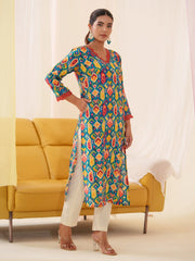 Blue Colour Muslin Fabric Floral Printed Kurti-MLWSHKU4338BLU