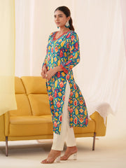 Blue Colour Muslin Fabric Floral Printed Kurti-MLWSHKU4338BLU