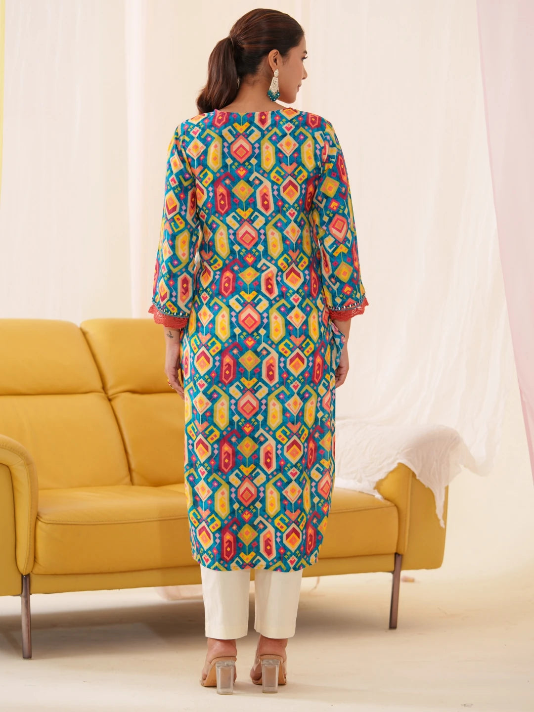 Blue Colour Muslin Fabric Floral Printed Kurti
