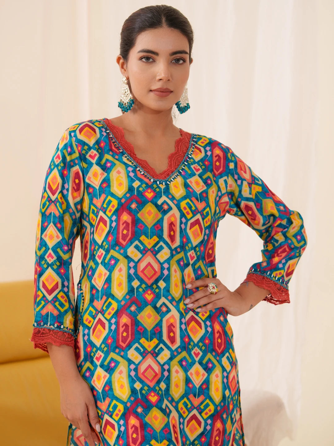 Blue Colour Muslin Fabric Floral Printed Kurti