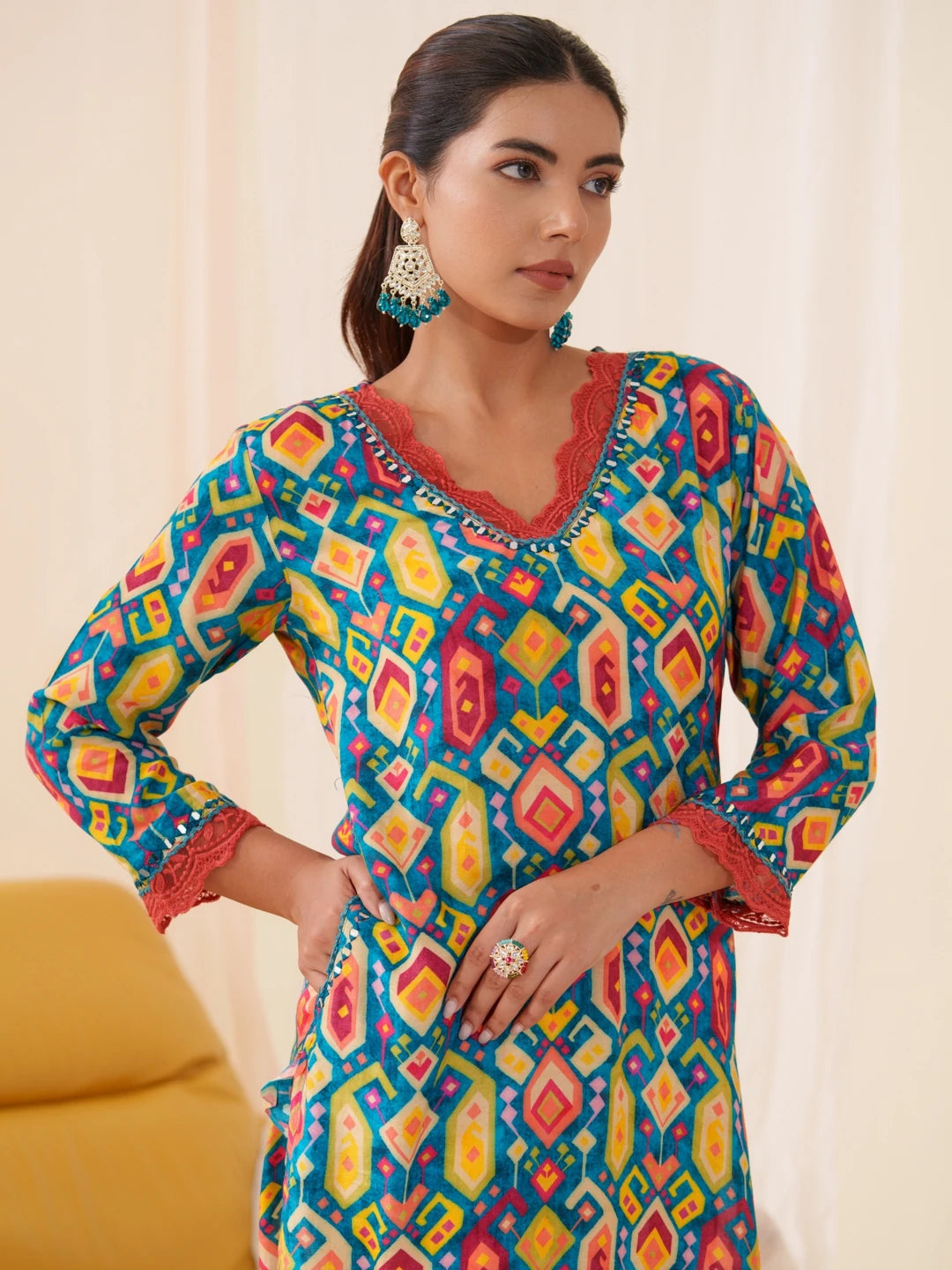 Blue Colour Muslin Fabric Floral Printed Kurti