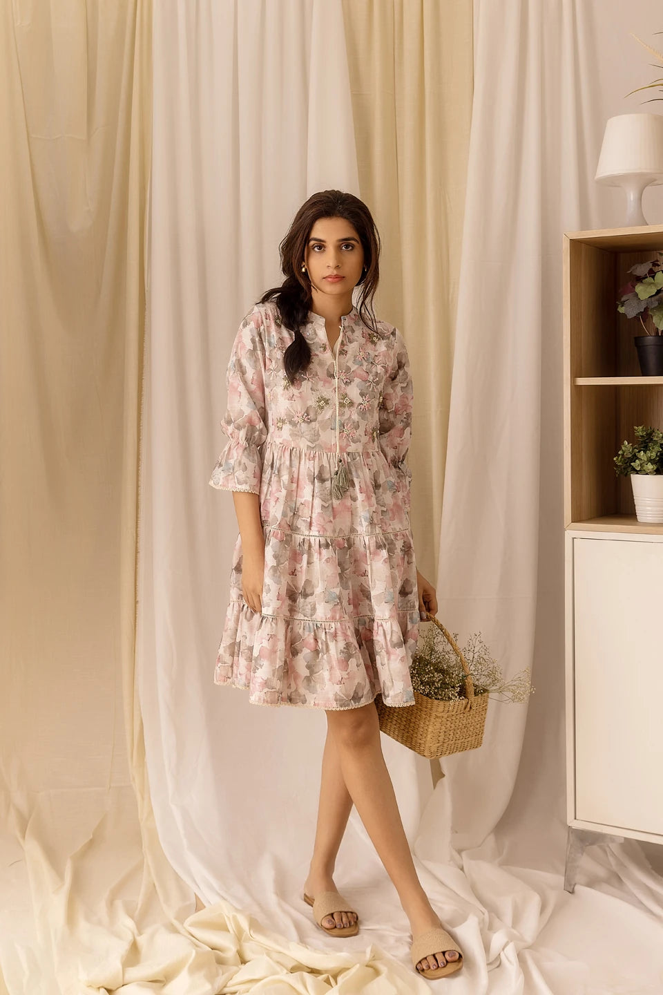 Multi Colour Linen Fabric Floral Design Long Top