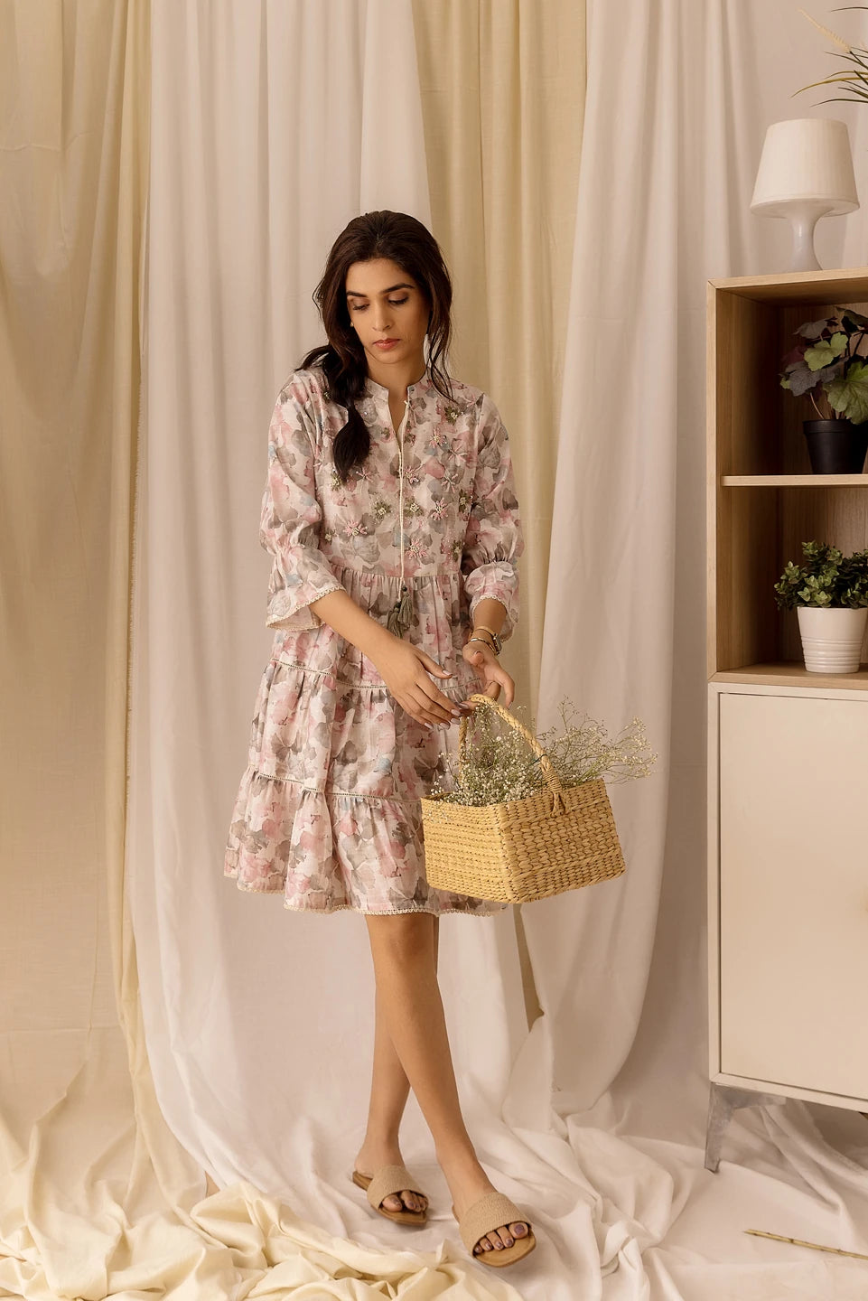 Multi Colour Linen Fabric Floral Design Long Top