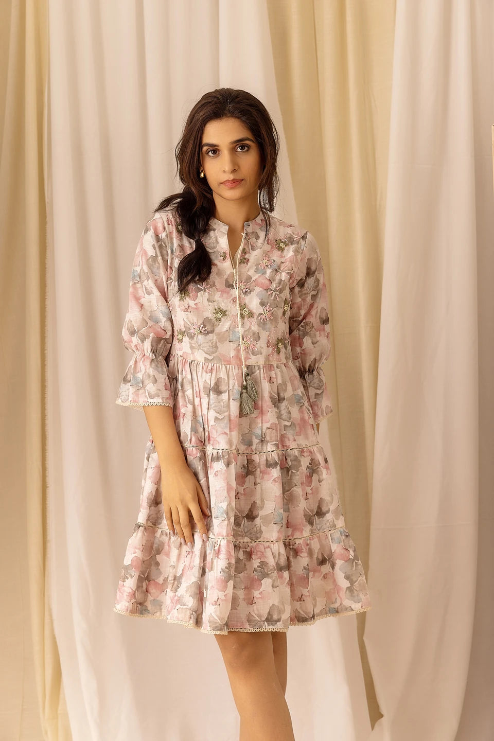 Multi Colour Linen Fabric Floral Design Long Top