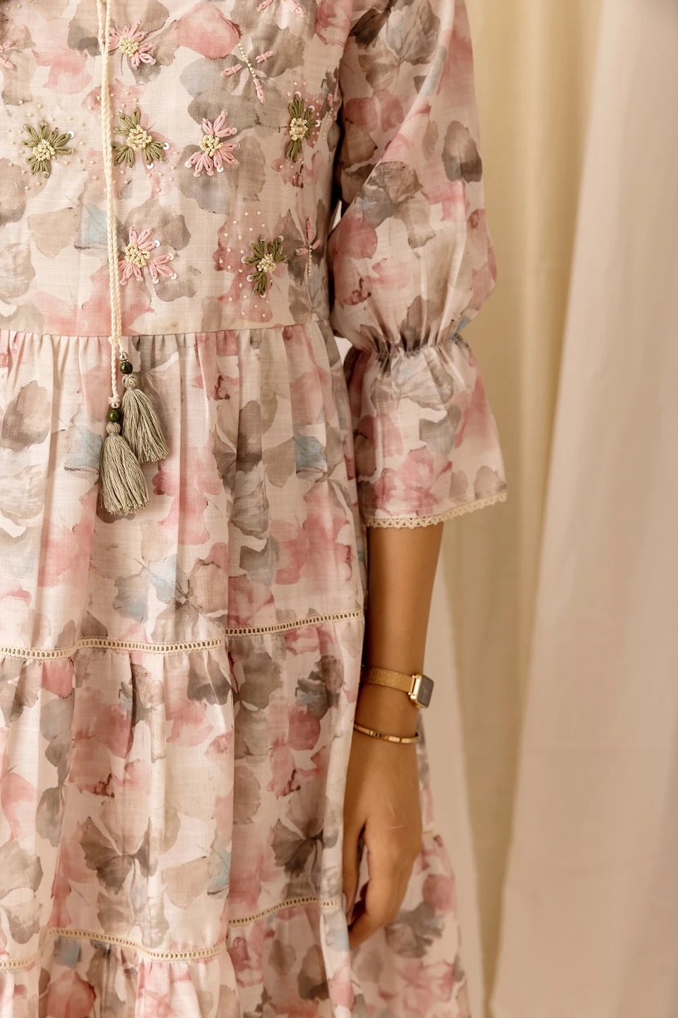 Multi Colour Linen Fabric Floral Design Long Top
