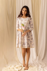 White Colour Linen Fabric Floral Printed Long Top-MLWSHTO4322WHT