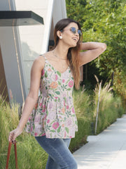 Grey Colour Cotton Floral Printed V Nace Fancy Peplum Tunics For Womem-MLWSHTO4326GRN