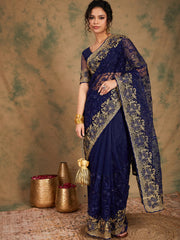 Womens Fashion Ethnic Navy Blue Color Sarees-MLSHWSA1140NBL0ONE
