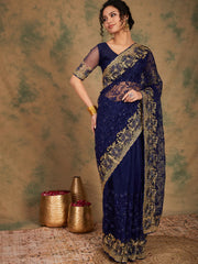 Womens Fashion Ethnic Navy Blue Color Sarees-MLSHWSA1140NBL0ONE