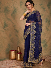 Womens Fashion Ethnic Navy Blue Color Sarees-MLSHWSA1140NBL0ONE