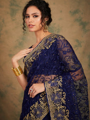 Womens Fashion Ethnic Navy Blue Color Sarees-MLSHWSA1140NBL0ONE