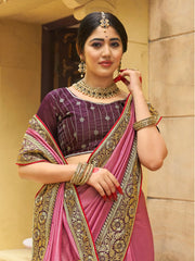 Women's Cotton Blend Light Blue Woven Design Designer Saree With Blouse Piece-MYSHA82302