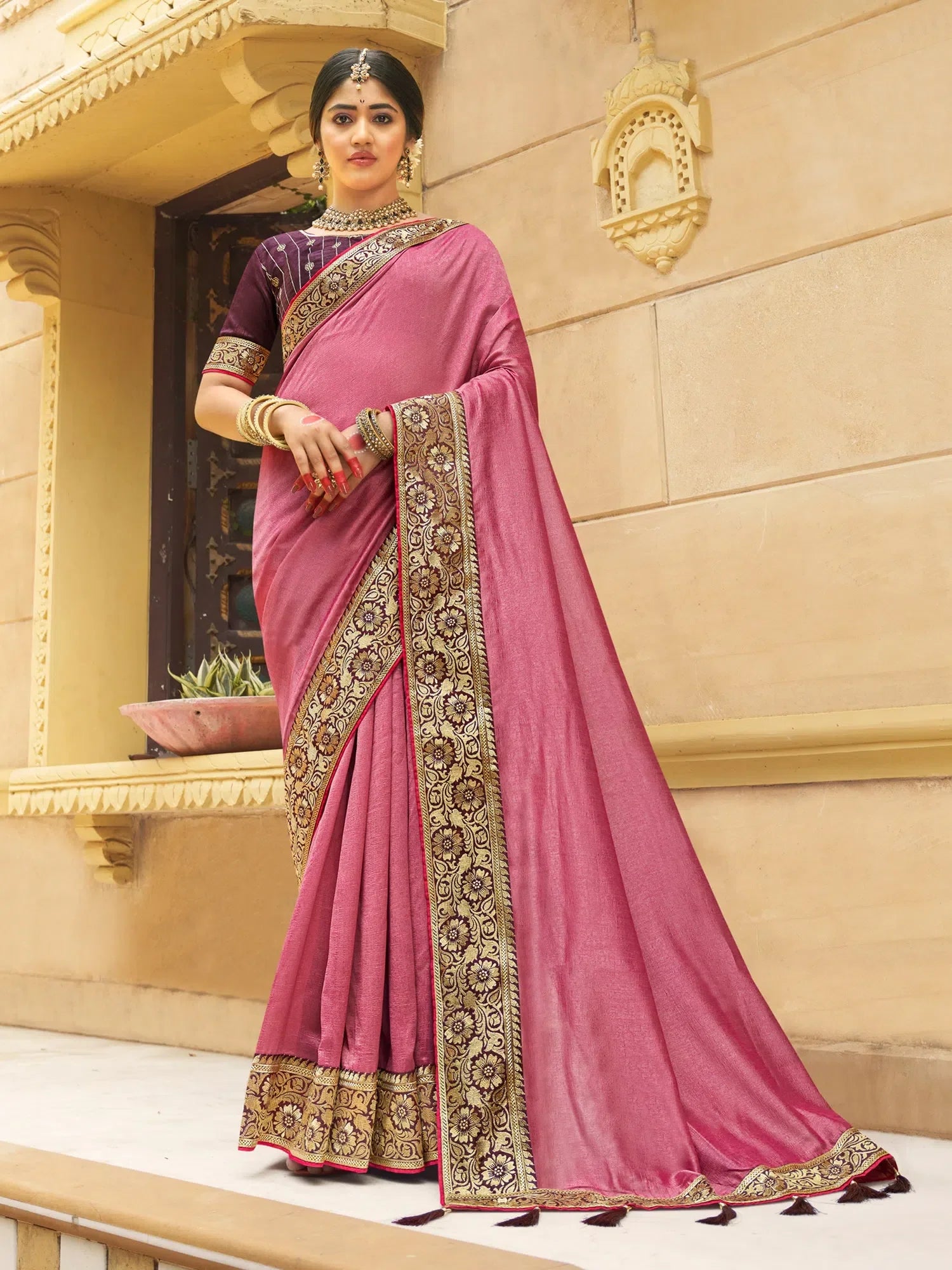 Magenta Designer Saree with Blouse | Indian Sarees