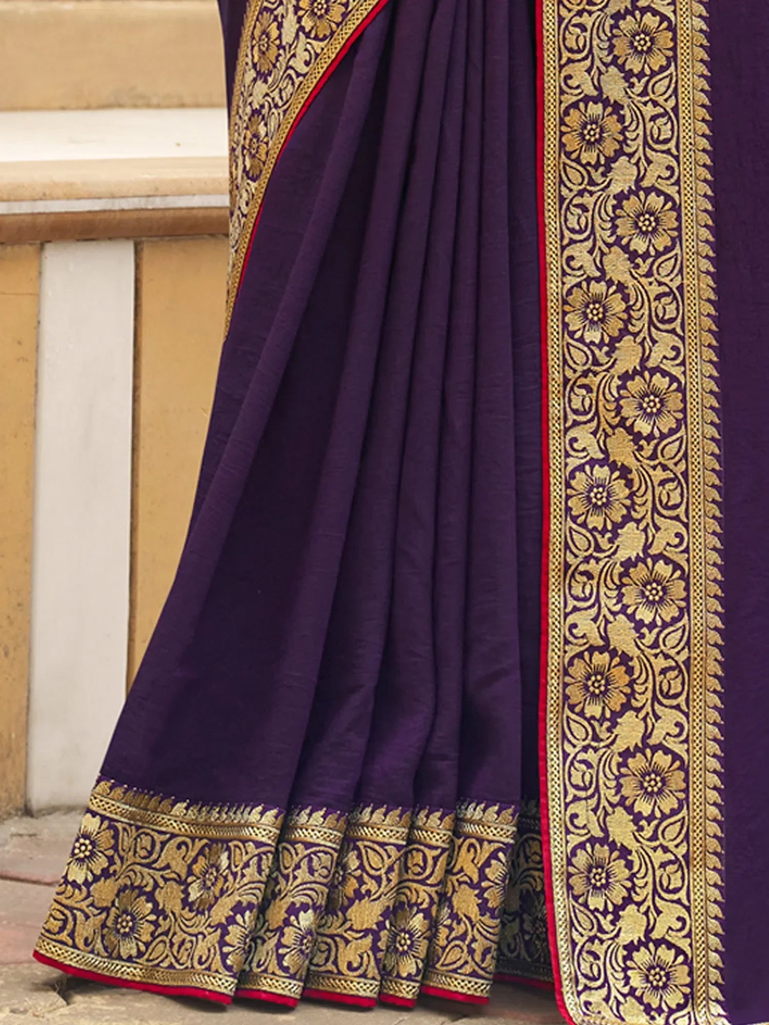 Red Woven Designer Indian Sari - Polyester Saree