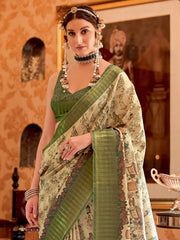 Women's Manipuri  Cream Printed Designer Saree With Blouse Piece-MORPNKH101