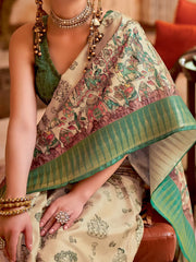 Women's Manipuri  Cream Printed Designer Saree With Blouse Piece-MORPNKH101