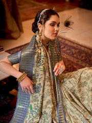Women's Dola Camel Brown Printed Designer Saree With Blouse Piece-DARIA5007