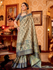 Women's Dola Camel Brown Printed Designer Saree With Blouse Piece-DARIA5007