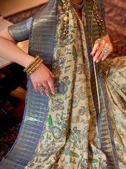 Women's Dola Camel Brown Printed Designer Saree With Blouse Piece-DARIA5007