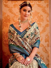 Women's Manipuri  Cream Printed Designer Saree With Blouse Piece-MORPNKH108