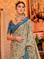 Women's Manipuri  Cream Printed Designer Saree With Blouse Piece-MORPNKH108