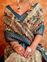 Women's Manipuri  Cream Printed Designer Saree With Blouse Piece-MORPNKH108