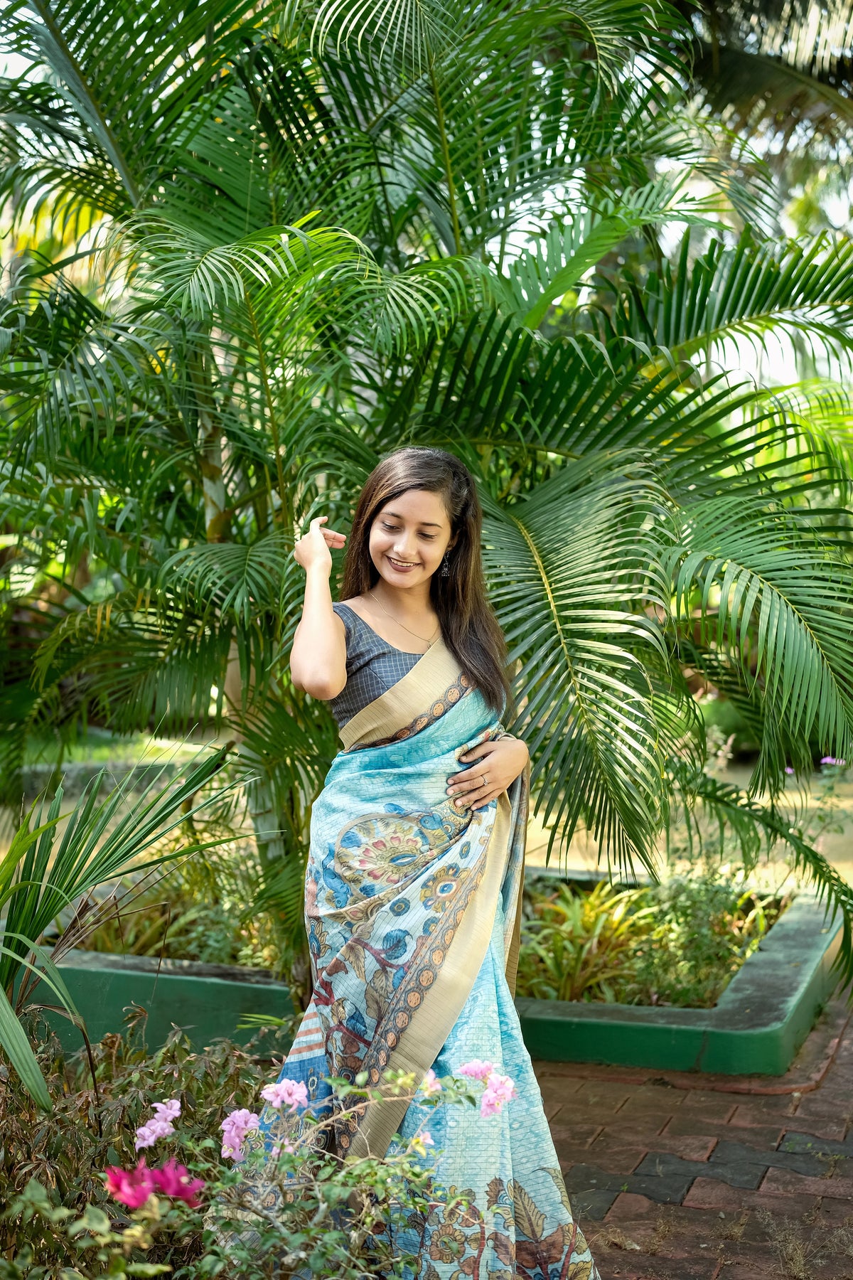Mysore Silk Digital Print Sky Blue Saree With Unstiched Blouse Piece-MPHMS-01-SKY
