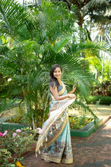 Mysore Silk Digital Print Sky Blue Saree With Unstiched Blouse Piece-MPHMS-01-SKY