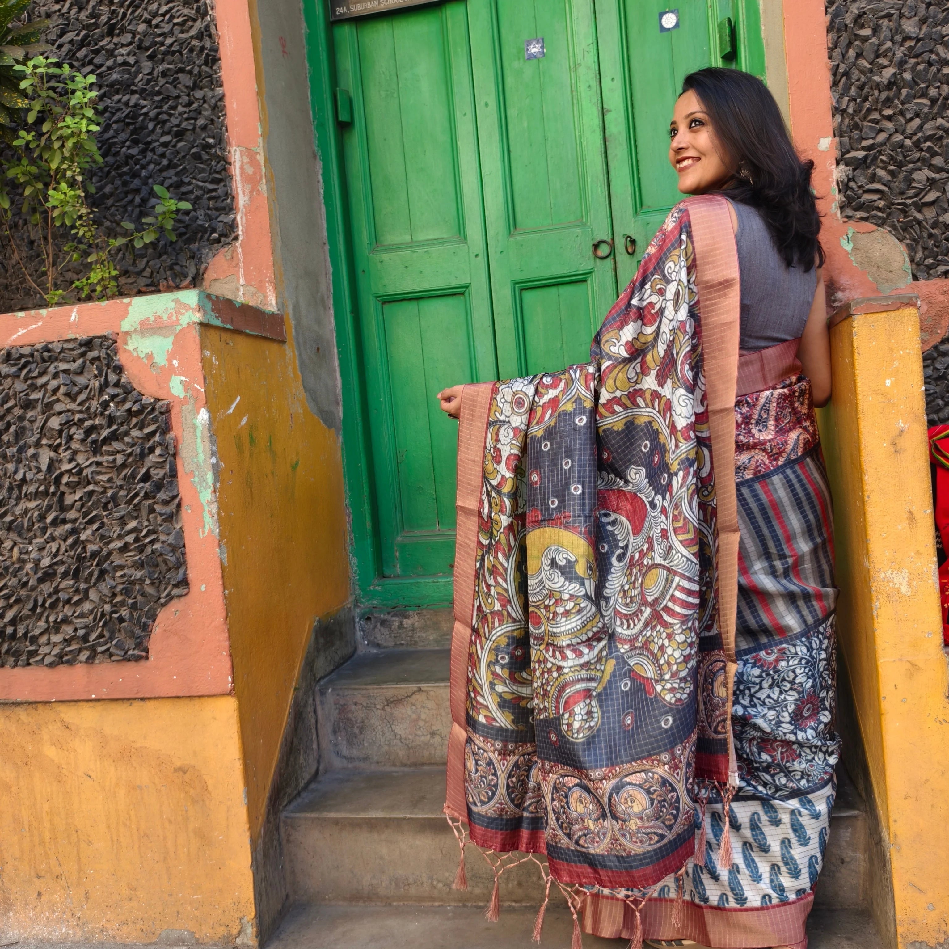 Mysore Silk Digital Print MultiColour Saree With Unstiched Blouse Piece