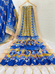 Mysore Silk Digital Print Mustard Saree With Unstiched Blouse Piece-MPHMS-05-MUSTARD