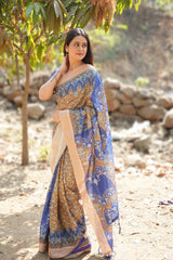 Mysore Silk Digital Print Mustard Saree With Unstiched Blouse Piece-MPHMS-05-MUSTARD