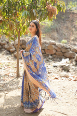 Mysore Silk Digital Print Mustard Saree With Unstiched Blouse Piece-MPHMS-05-MUSTARD