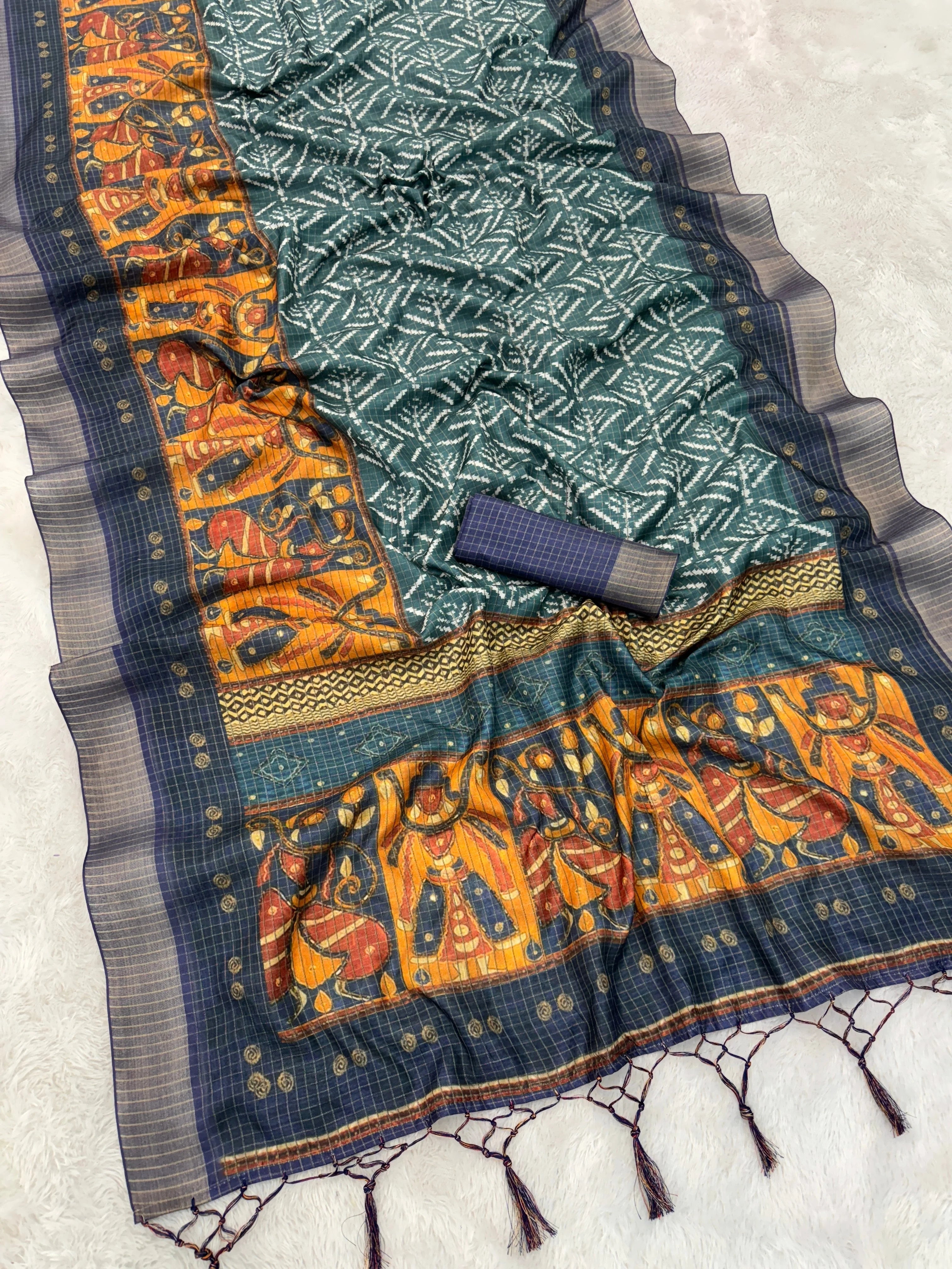 Mysore Silk Digital Print Grey Saree With Unstiched Blouse Piece