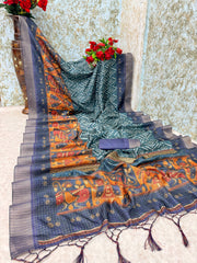 Mysore Silk Digital Print Grey Saree With Unstiched Blouse Piece-MPHMS-06-GREY