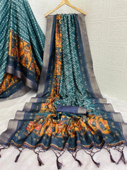 Mysore Silk Digital Print Grey Saree With Unstiched Blouse Piece-MPHMS-06-GREY