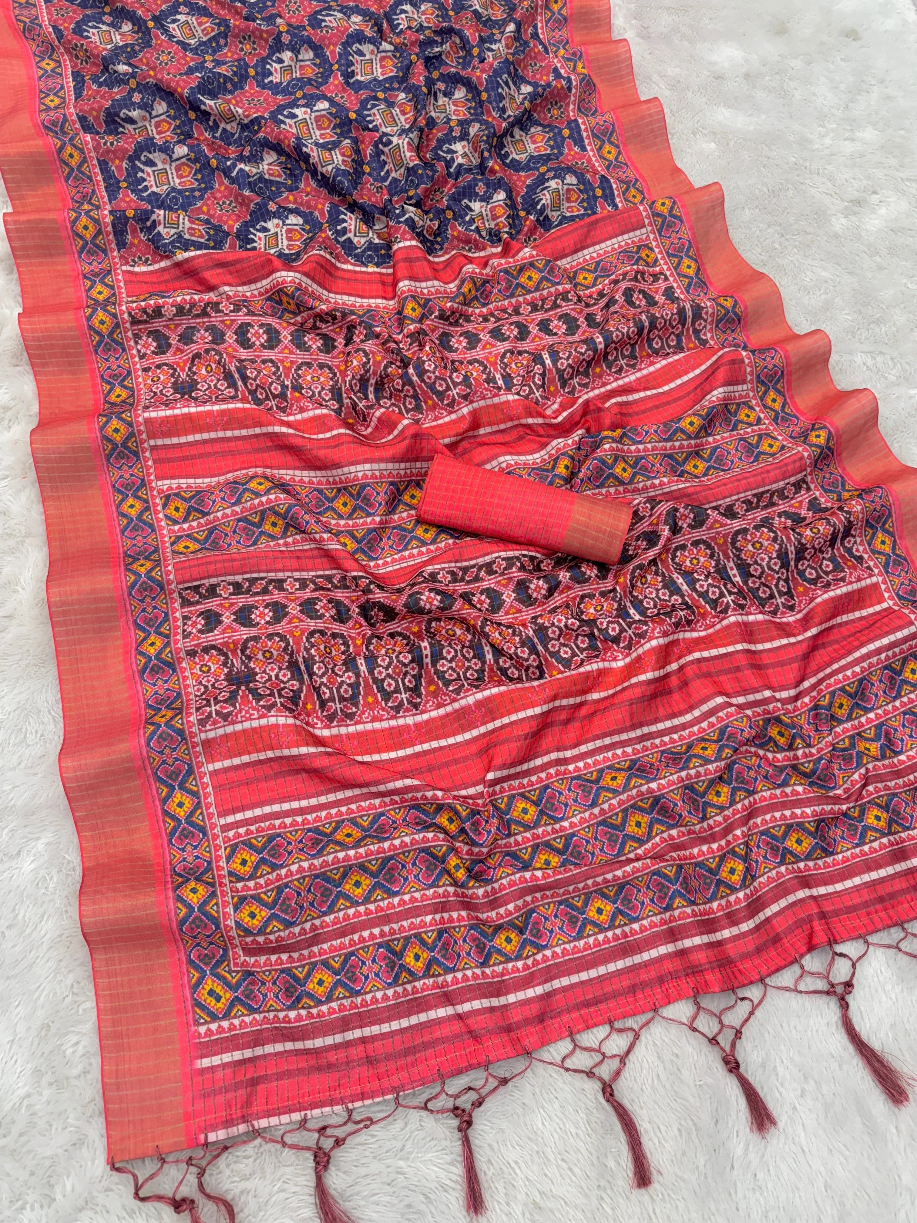 Mysore Silk Digital Print Blue Saree With Unstiched Blouse Piece