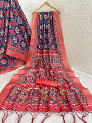 Mysore Silk Digital Print Blue Saree With Unstiched Blouse Piece-MPHMS-08-BLUE