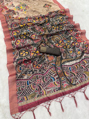 Mysore Silk Digital Print Beige Saree With Unstiched Blouse Piece-MPHMS-09-BEIGE