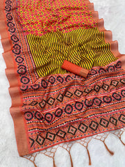 Mysore Silk Digital Print Orange Saree With Unstiched Blouse Piece-MPHMS-10-ORANGE
