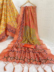 Mysore Silk Digital Print Orange Saree With Unstiched Blouse Piece-MPHMS-10-ORANGE