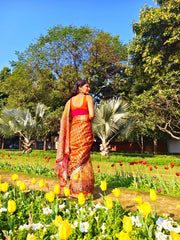 Mysore Silk Digital Print Orange Saree With Unstiched Blouse Piece-MPHMS-10-ORANGE