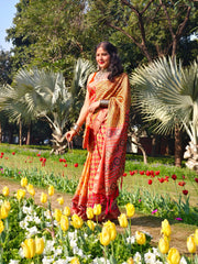 Mysore Silk Digital Print Orange Saree With Unstiched Blouse Piece-MPHMS-10-ORANGE