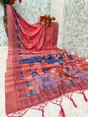 Mysore Silk Digital Print Pink Saree With Unstiched Blouse Piece-MPHMS-11-PINK