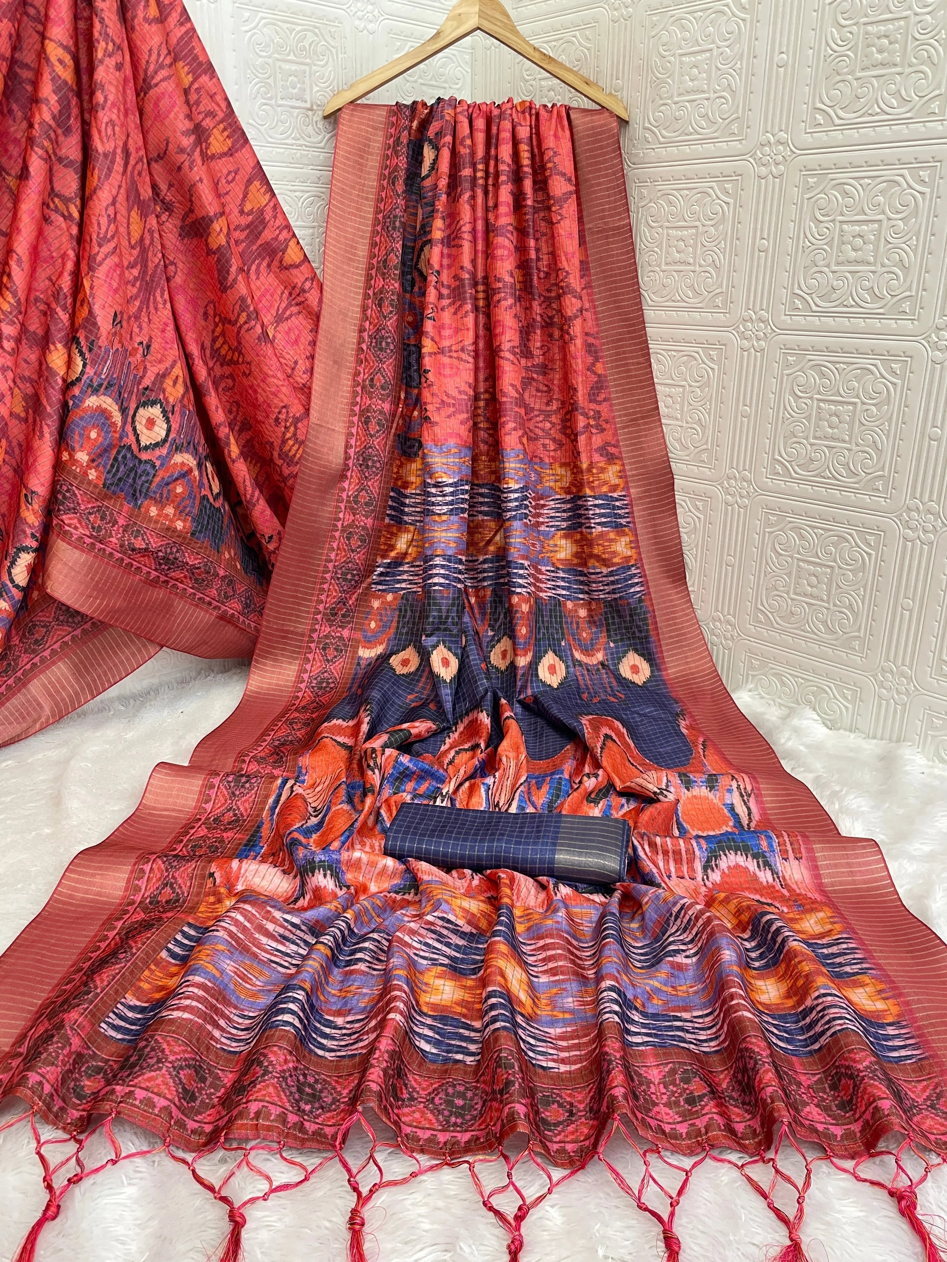 Mysore Silk Digital Print Pink Saree With Unstiched Blouse Piece