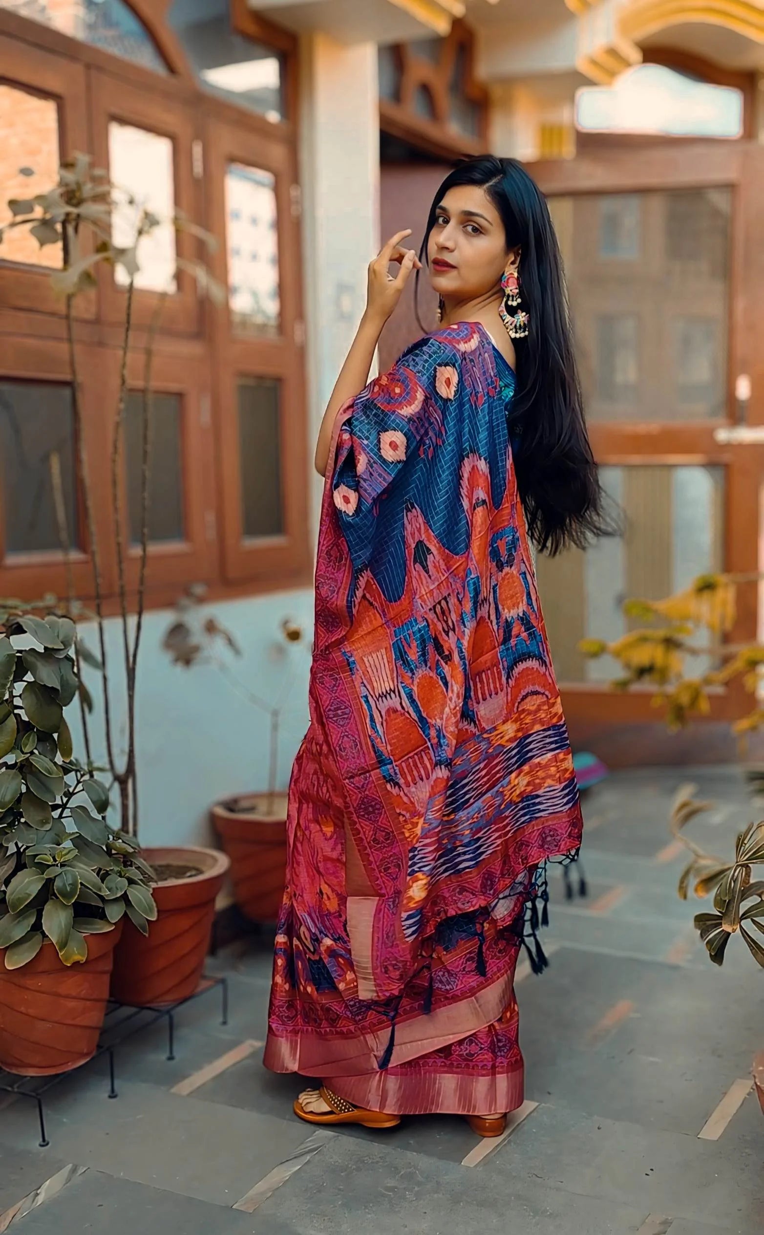 Mysore Silk Digital Print Pink Saree With Unstiched Blouse Piece